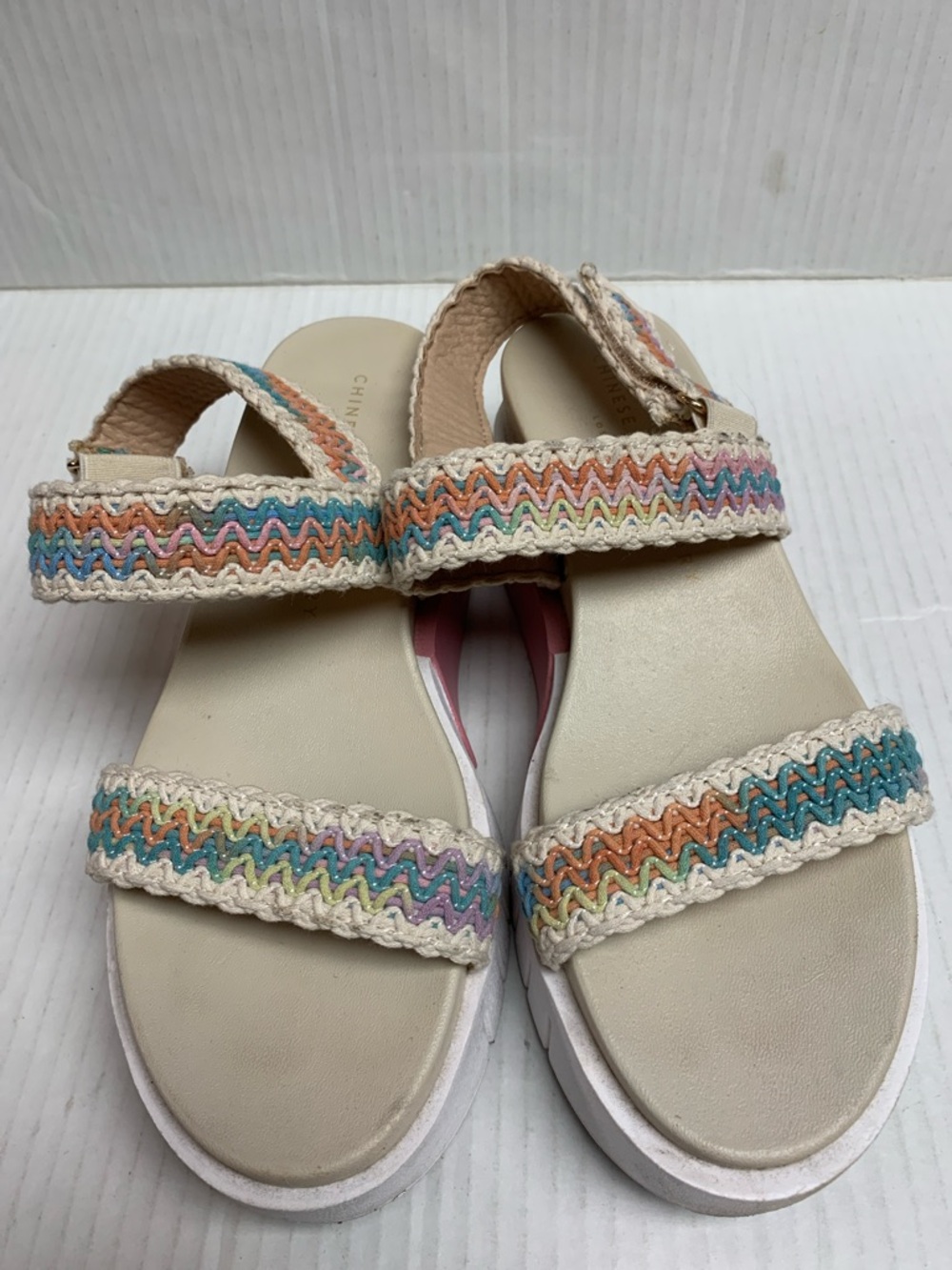 Chinese Laundry Eagan Crochet Sandals Chunky Adjustable Size 7 Pastel - Picture 3 of 9